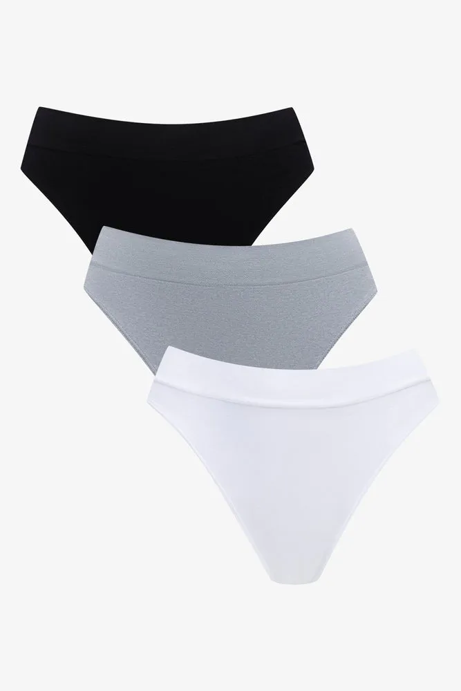 3 Pack Seam-Free Bikini Panties Grey & Black