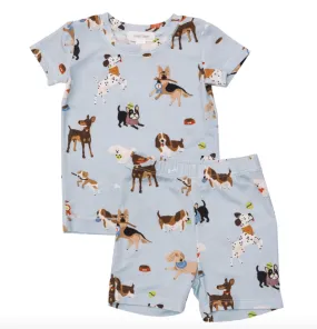 Angel Dear Kids Loungewear Pajamas Short Set in Doggy Daycare Blue