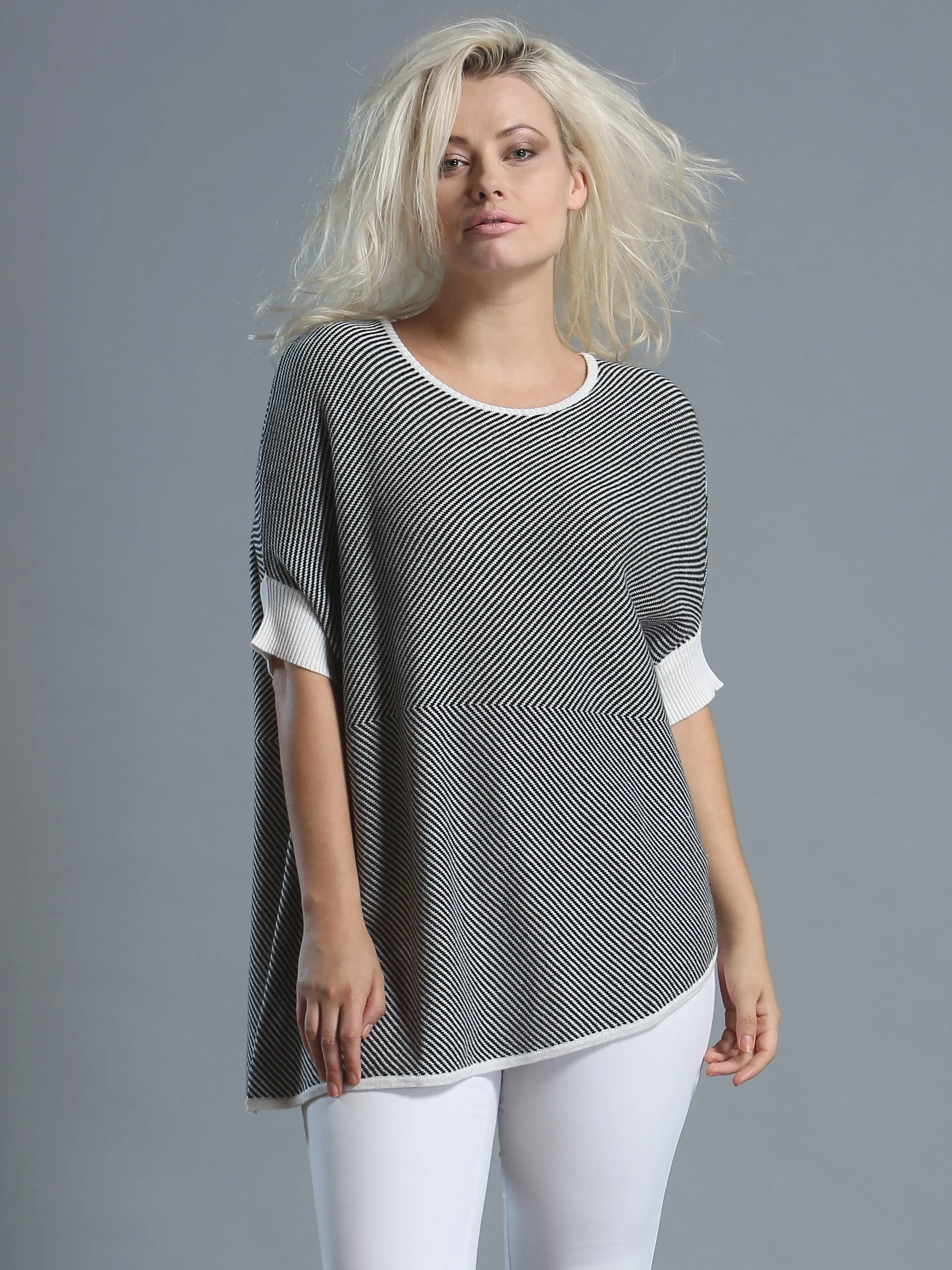 Asymmetrical Striped Pullover in Fine Cotton