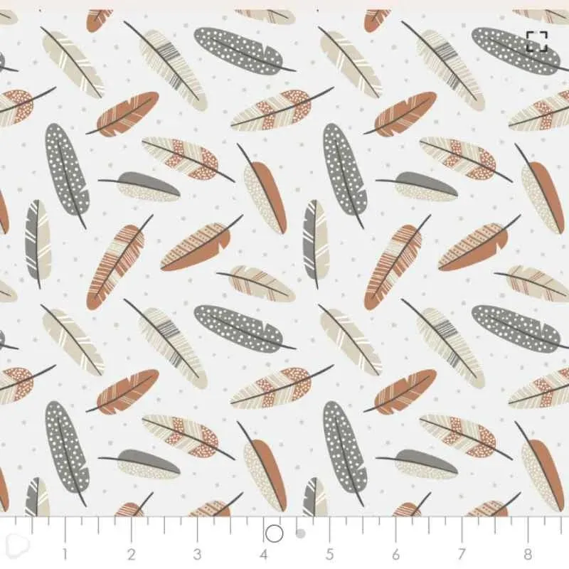 Brown, Grey and Tan Feathers FLANNEL on Cream