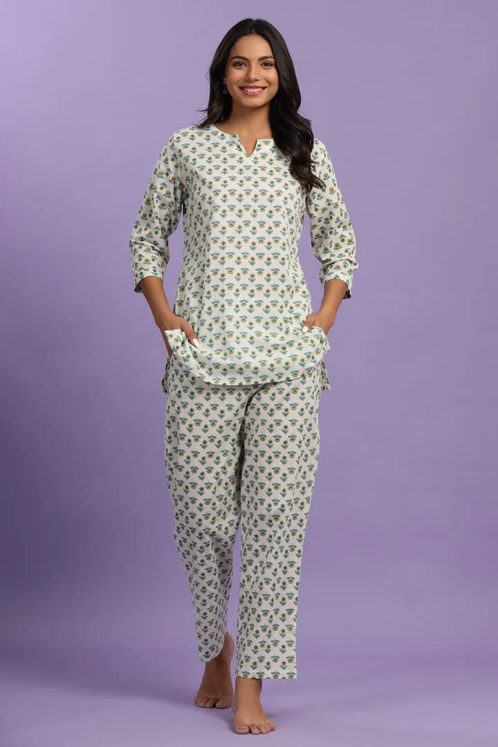 Buti on White Cotton Loungewear Top Set