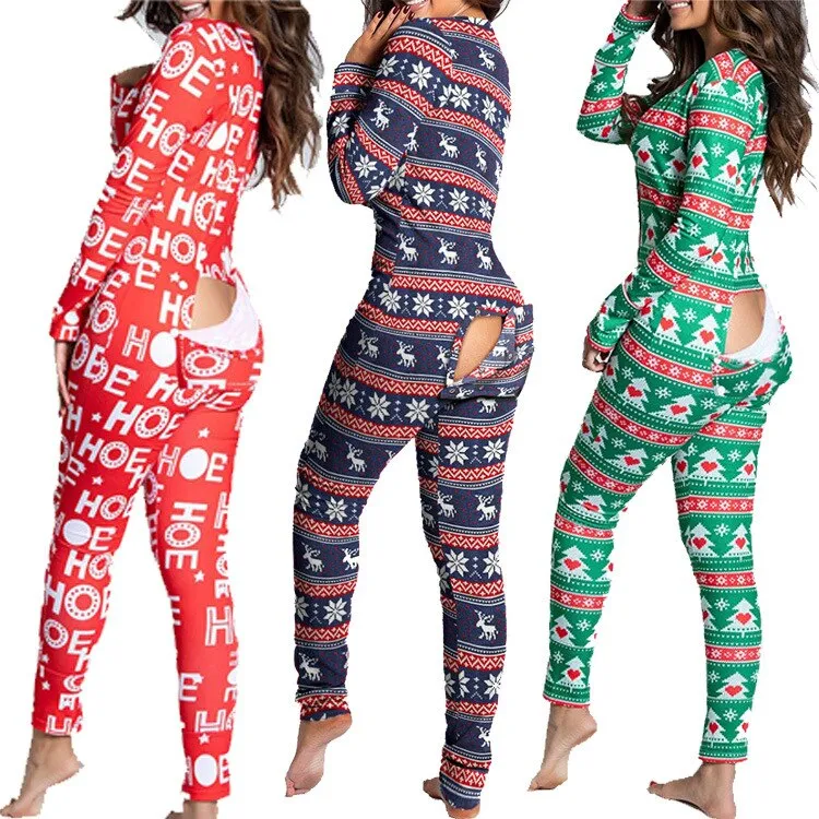 Christmas Pajamas Matching Family Pyjamas Fashion  Pajamas for Women Buttoned Flap Adults Loungewear Novelty Design Lounge Wear Home Clothes