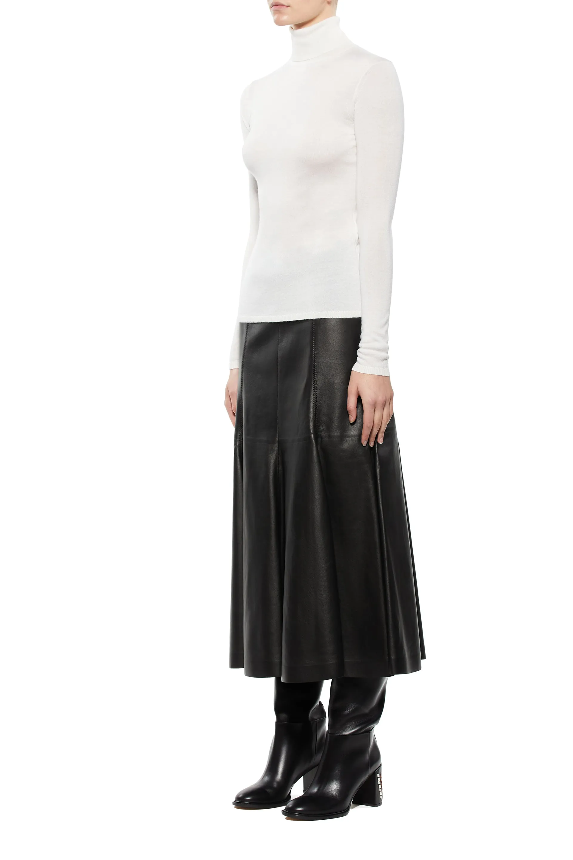 Costa Knit Turtleneck in Ivory Cashmere Silk