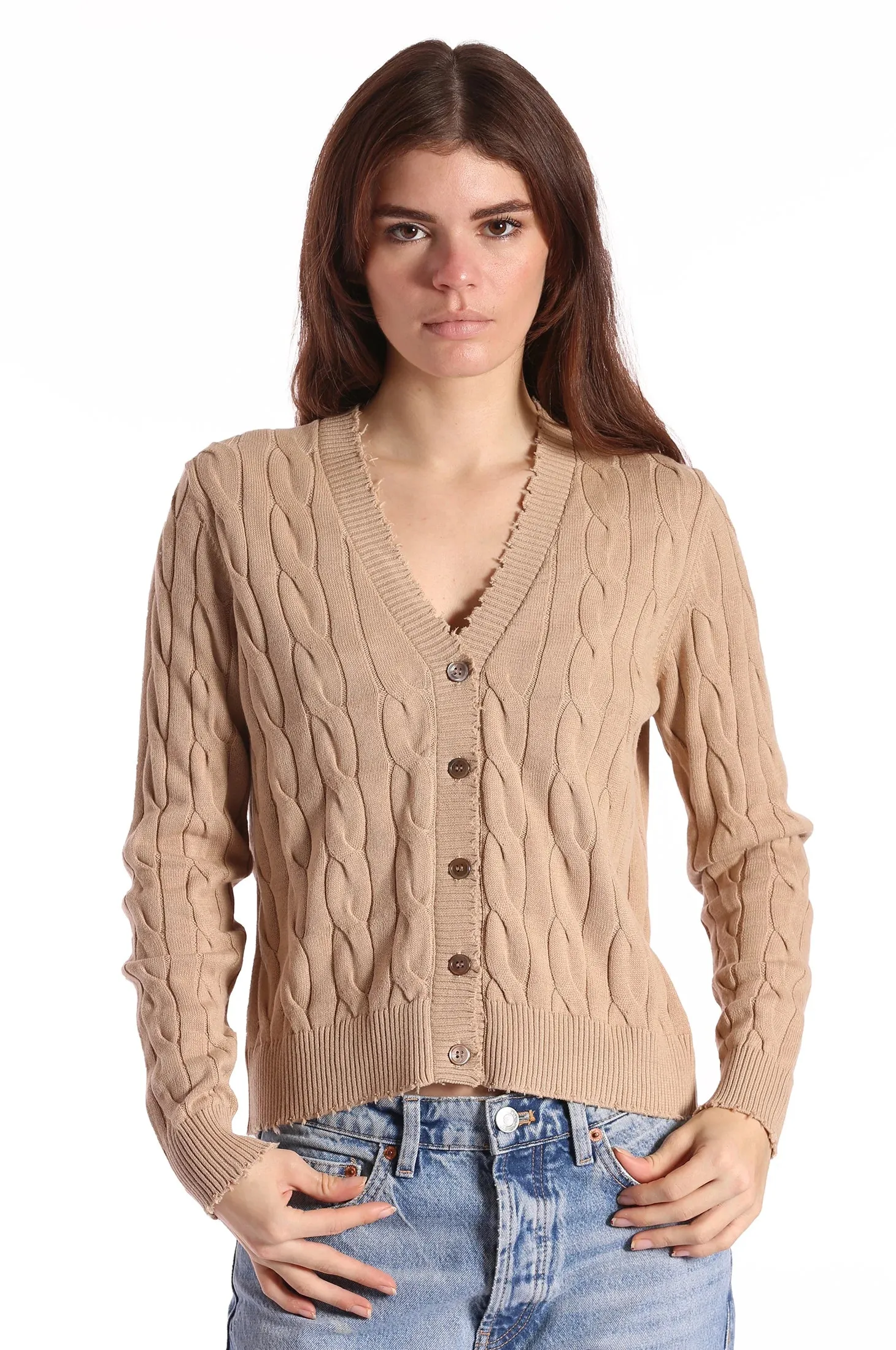 Cotton Cashmere Frayed Cardi