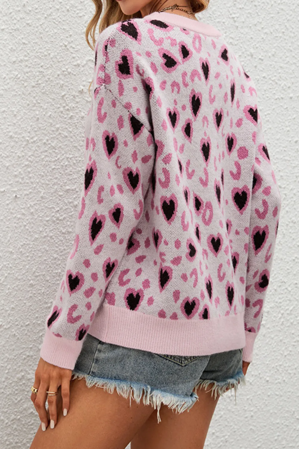 Crew Neck Heart Print Sweater #142233