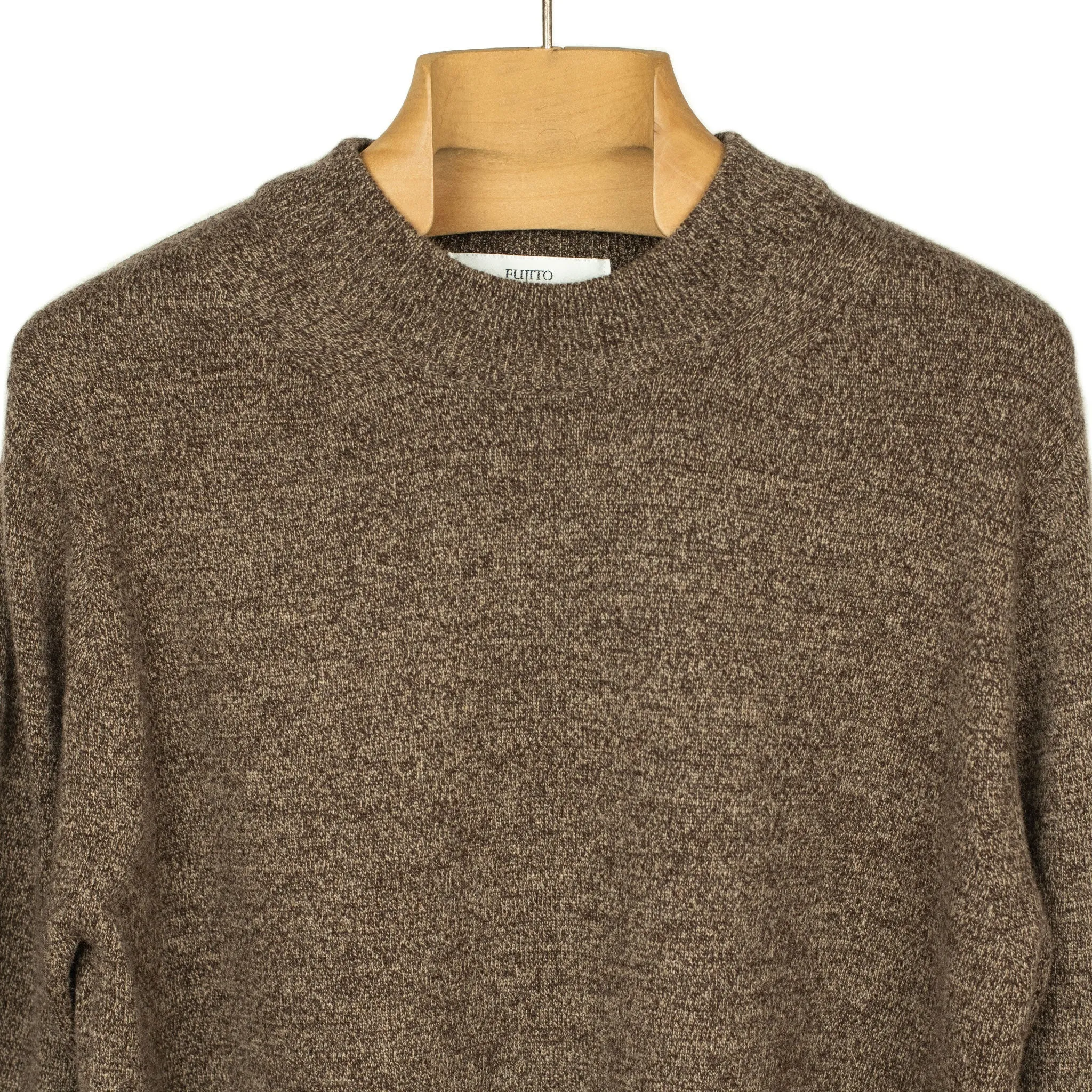 Crewneck sweater in brown melange cashmere