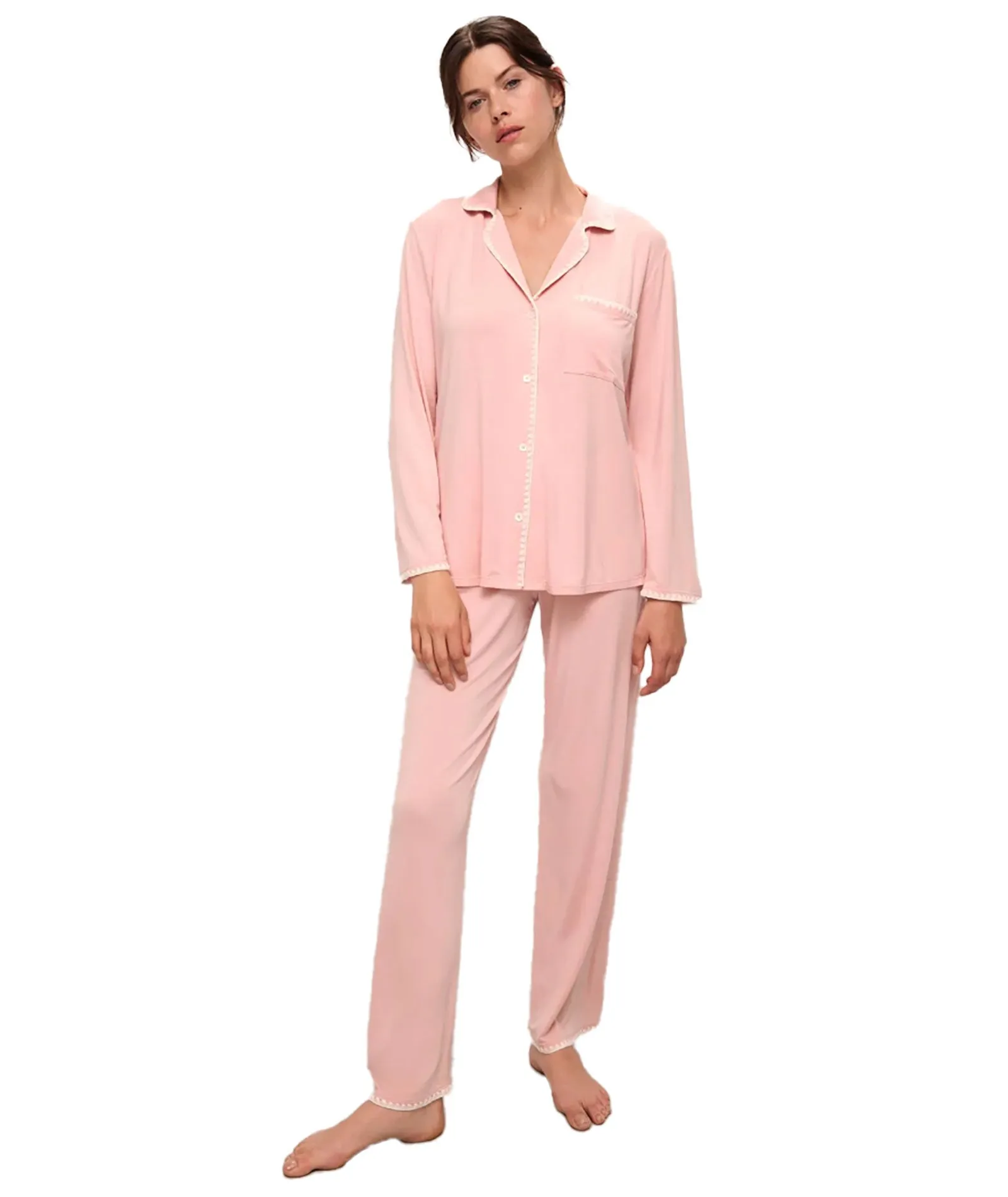 Eberjey Women Frida Long PJ Set Silver Pink/Ivory