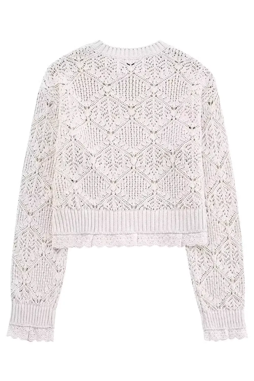 'Eleanor' Round Neck Embroidered Trim Crochet Sweater