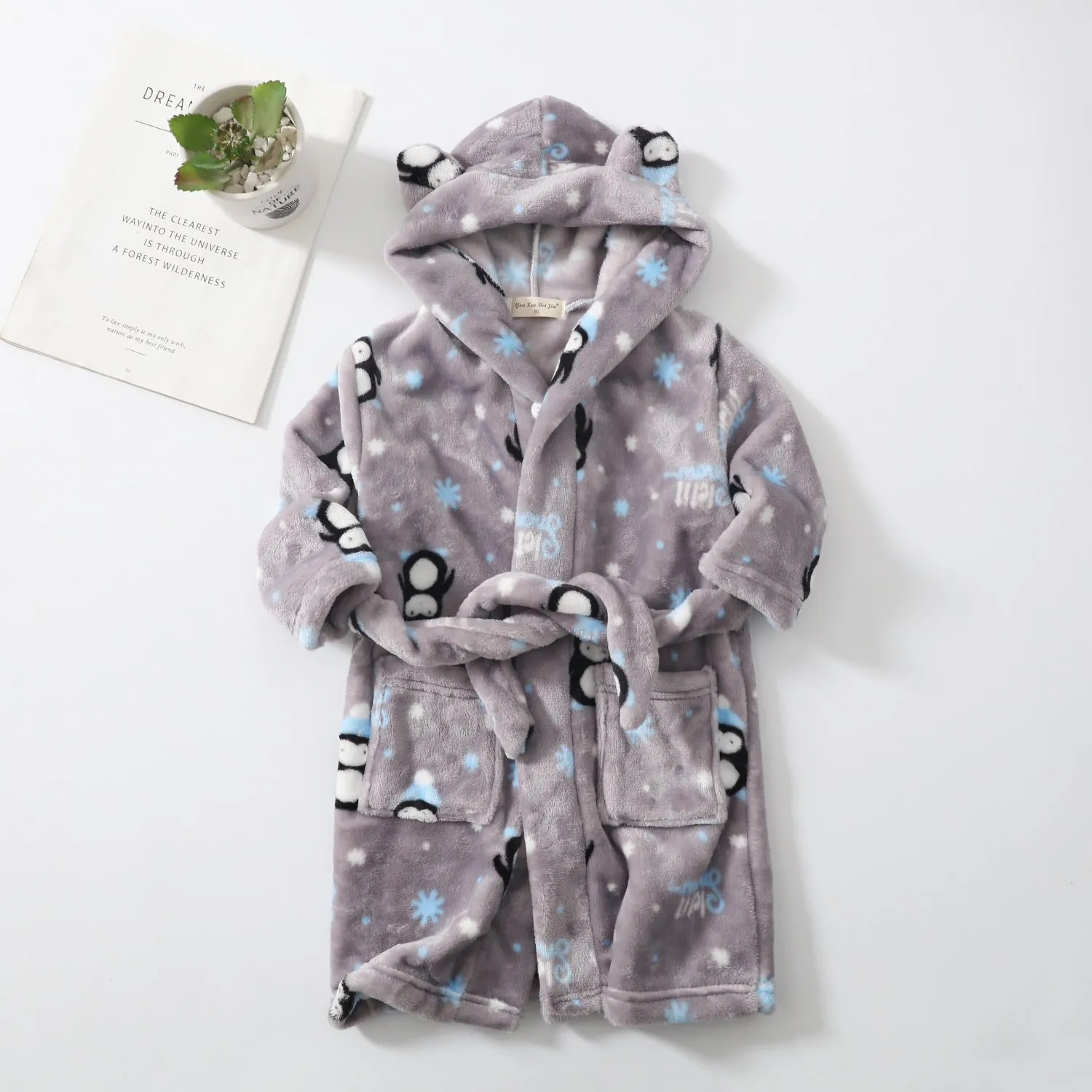 Flannel Girls Print Pajamas Loungewear Bathrobe