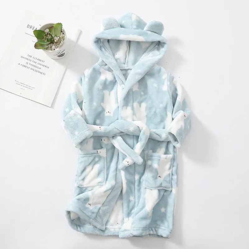 Flannel Girls Print Pajamas Loungewear Bathrobe