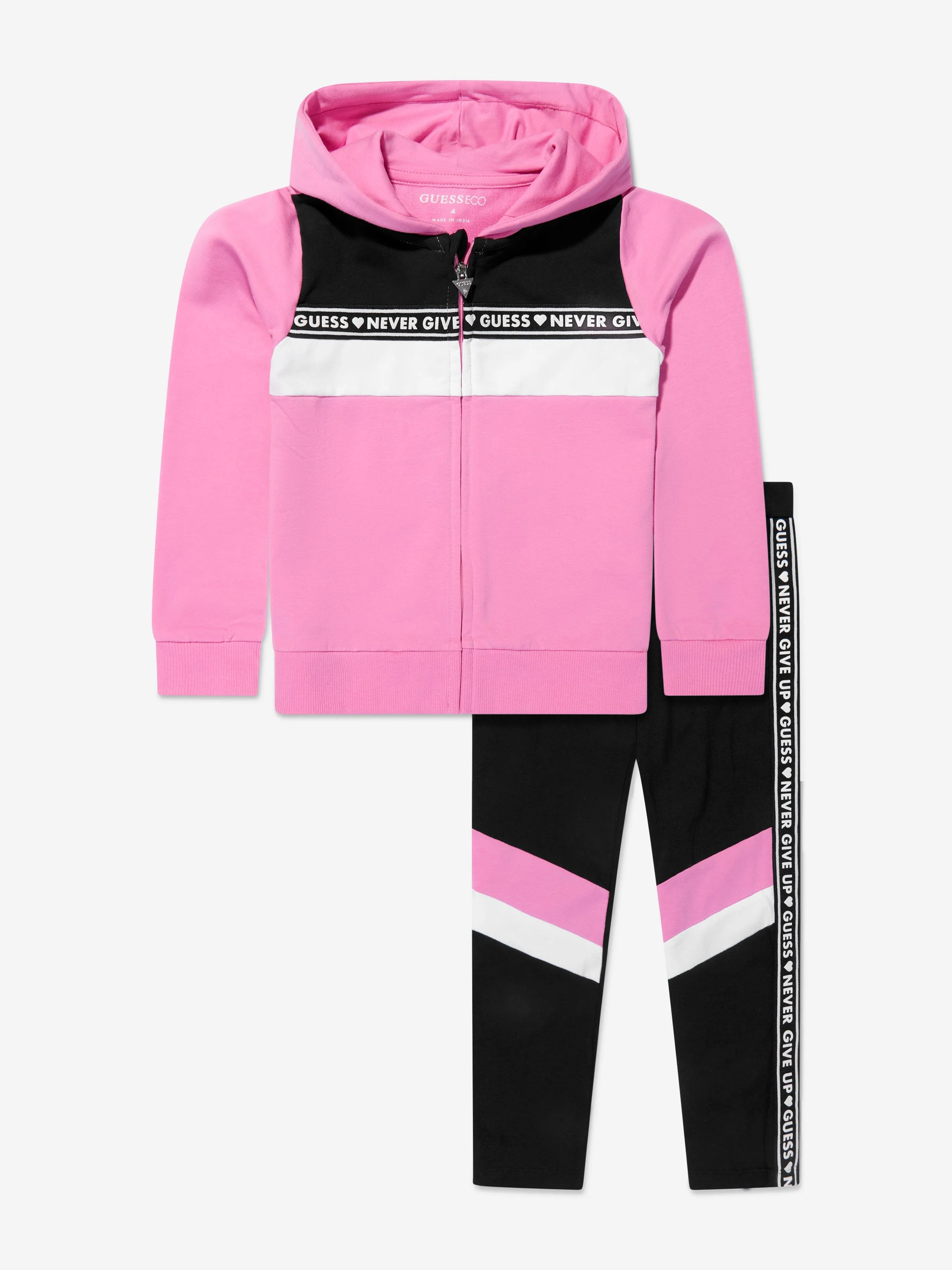 Guess Girls Zip Up Hoodie And Leggings Set in Pink