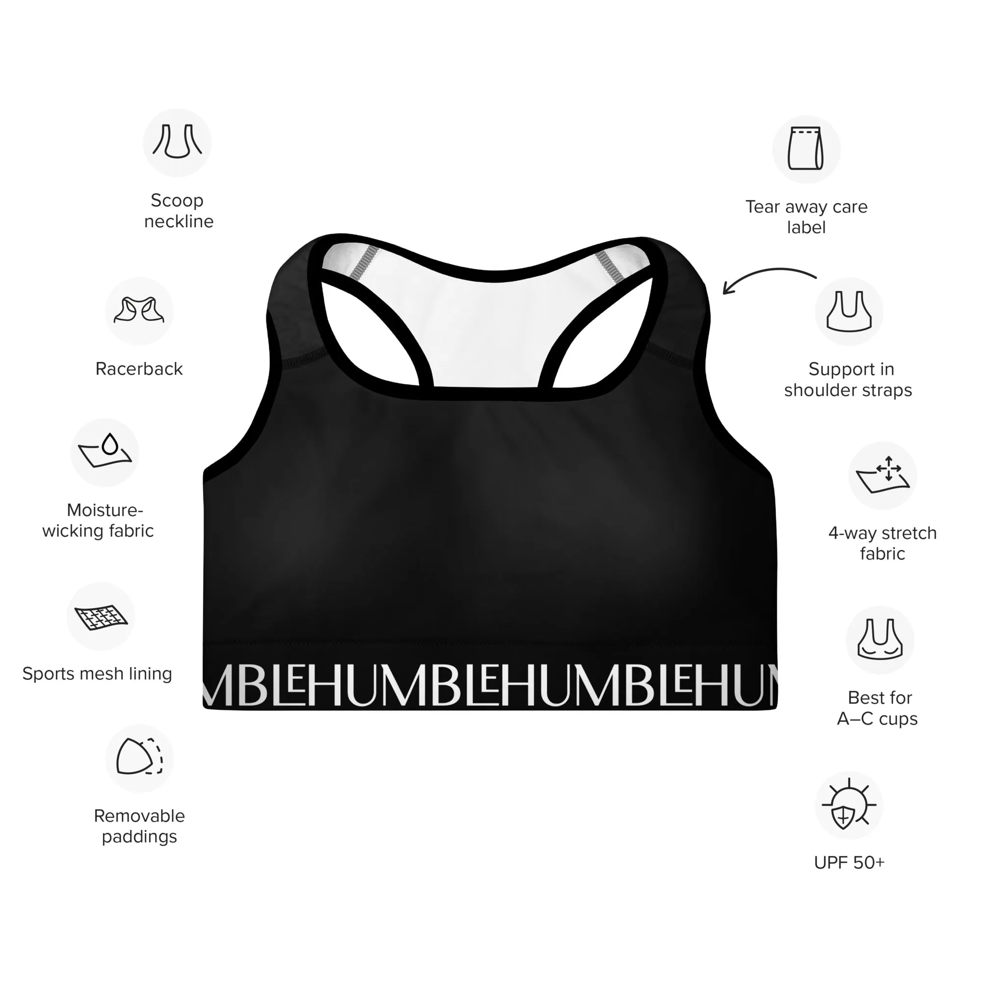 Humble Sportswear™ Trinity Black Padded Dri-Fit Sports Bra