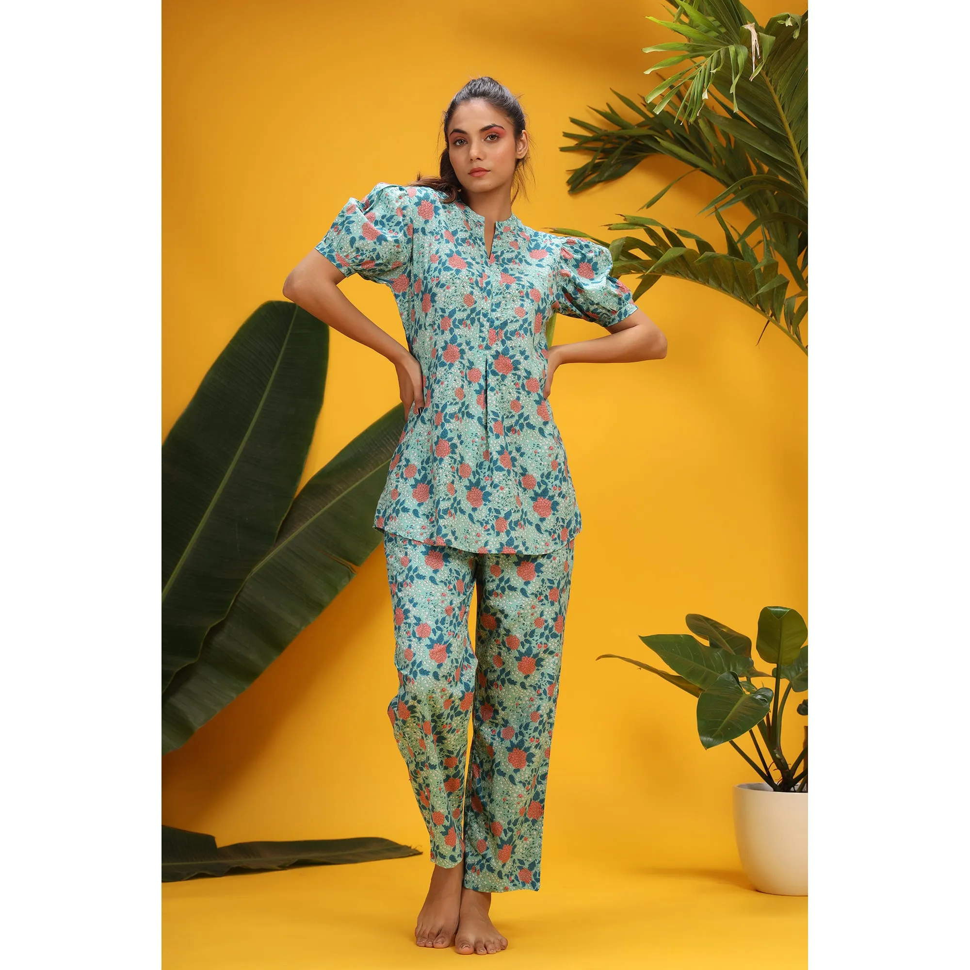 Jaal On Sky Blue Loungewear Top Set