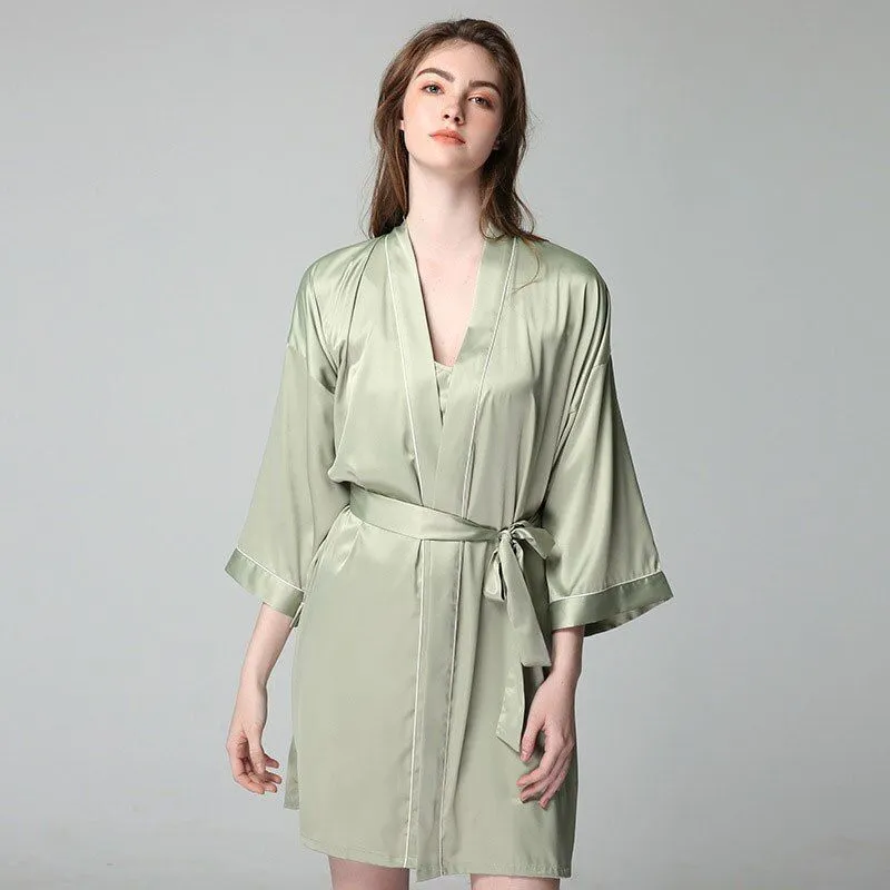 Long Women Silk Satin Robe