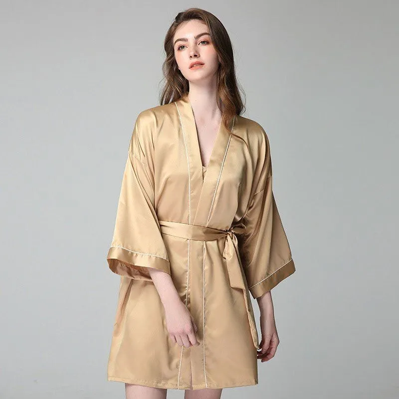 Long Women Silk Satin Robe