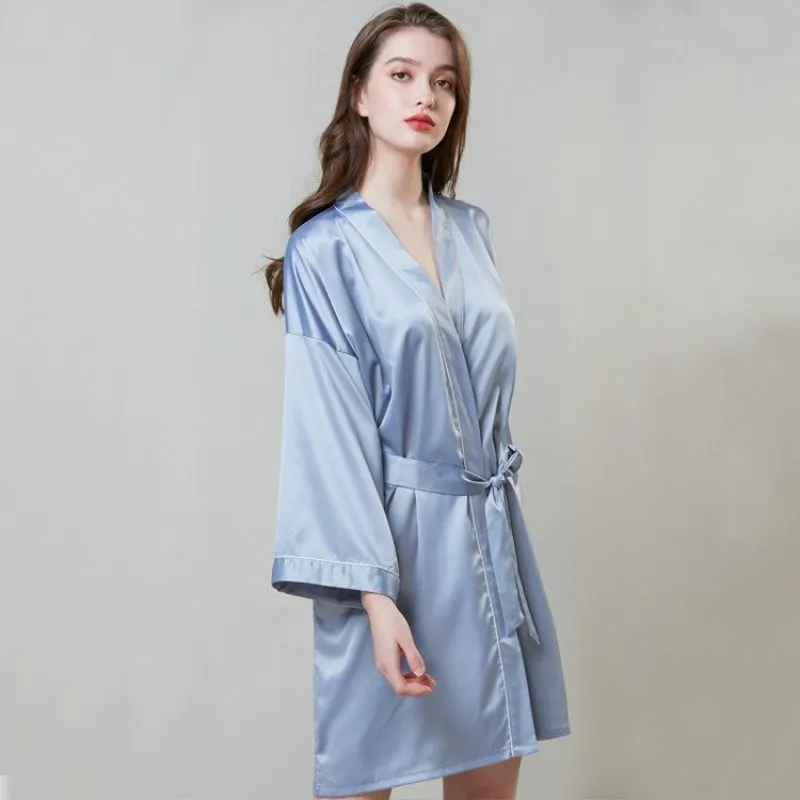 Long Women Silk Satin Robe