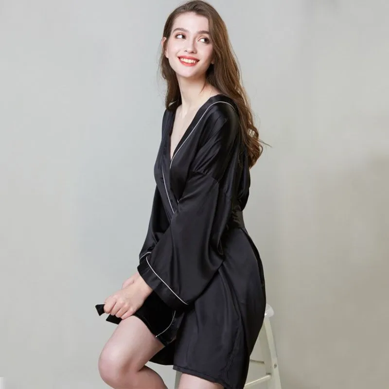 Long Women Silk Satin Robe