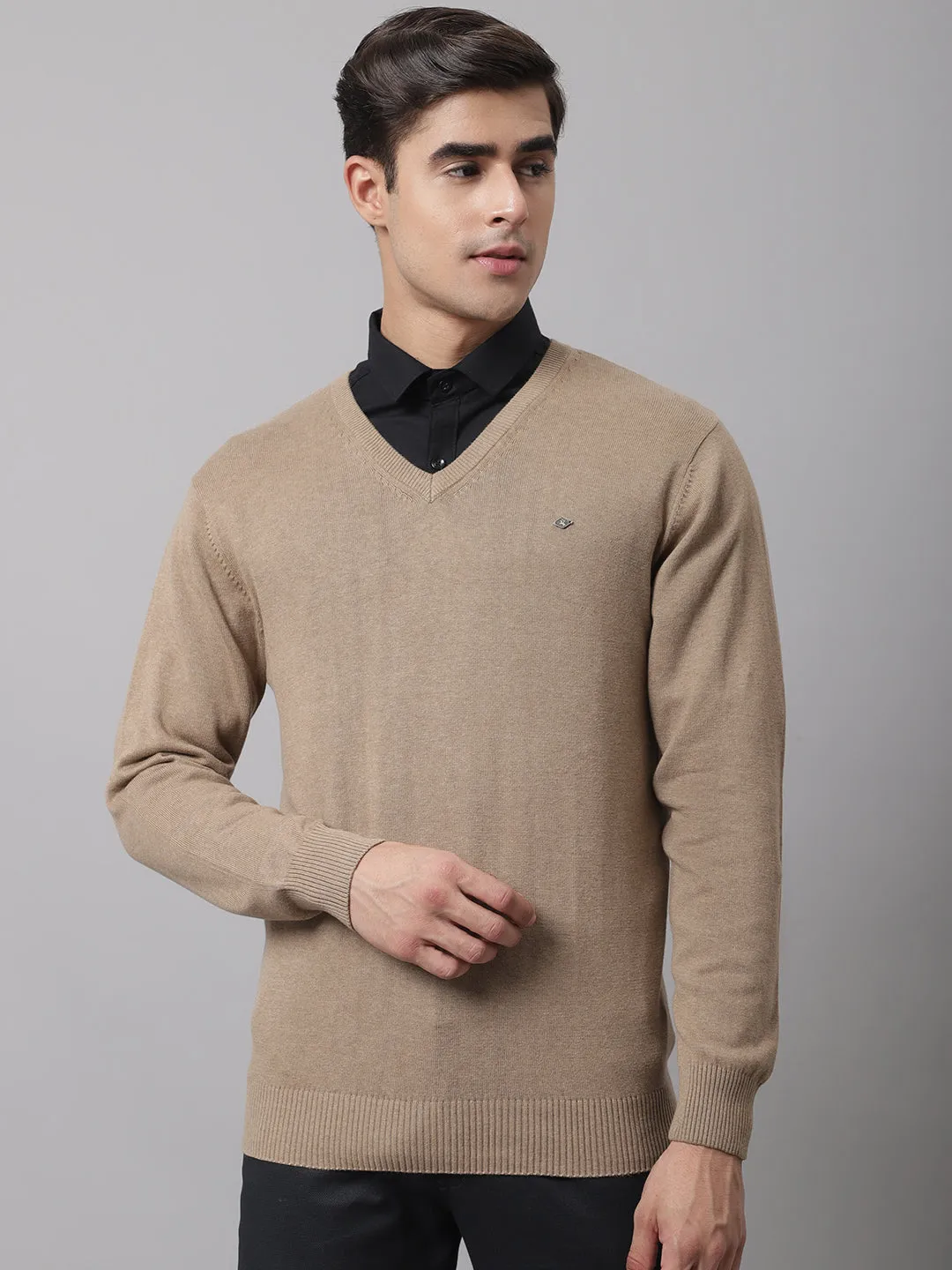 Men Beige Melange Sweater