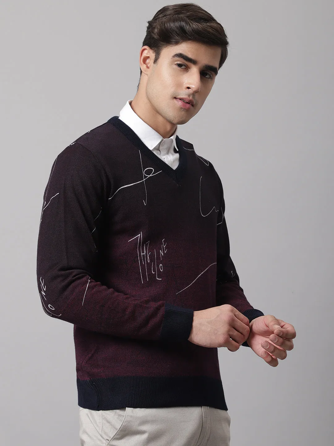 Men Maroon Mix Sweater