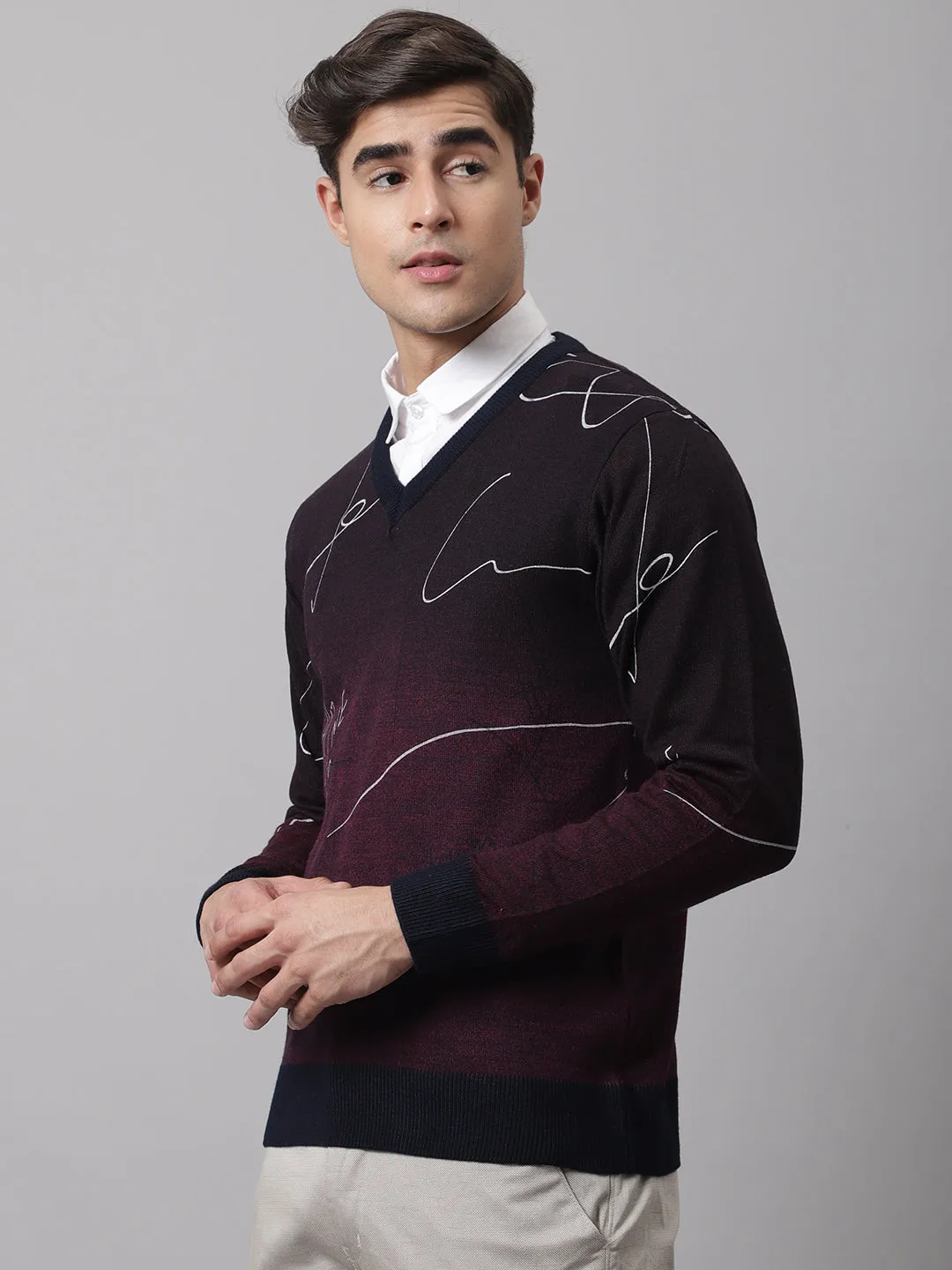 Men Maroon Mix Sweater