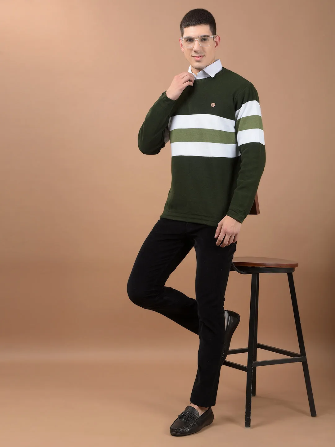 Men's Green Solid Full Sleeve Sweater