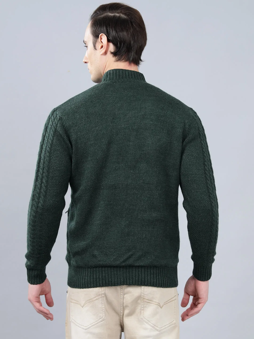 Men's Jacquard Green Full Sleeve Sweater