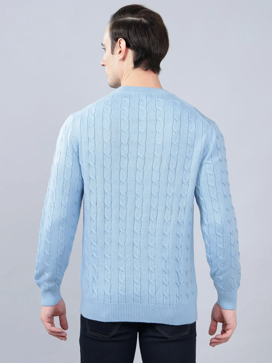 Men's Jacquard Sky Blue Full Sleeve Sweater