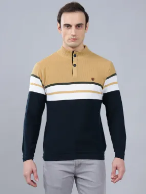 Men's Mustard Striped Full Sleeve Sweater