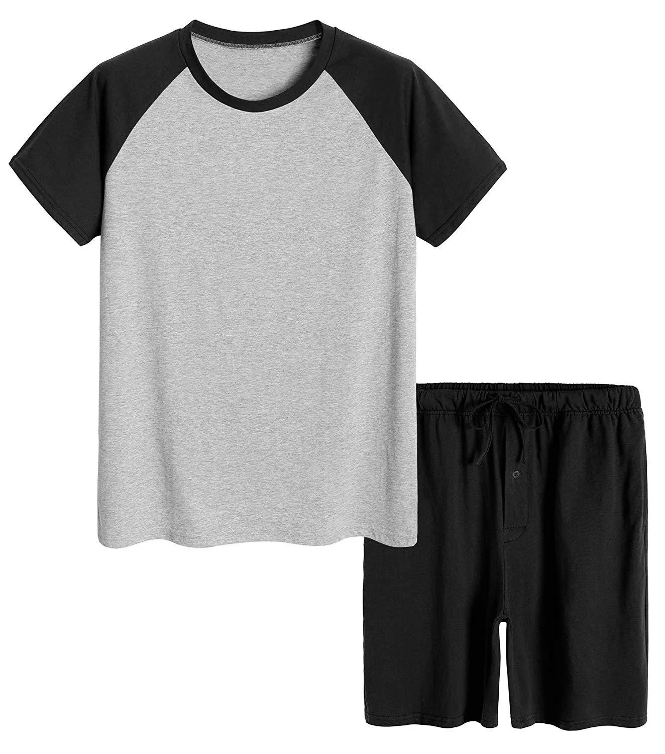 Men's Raglan Shirt and Shorts Pajamas Set with Pockets