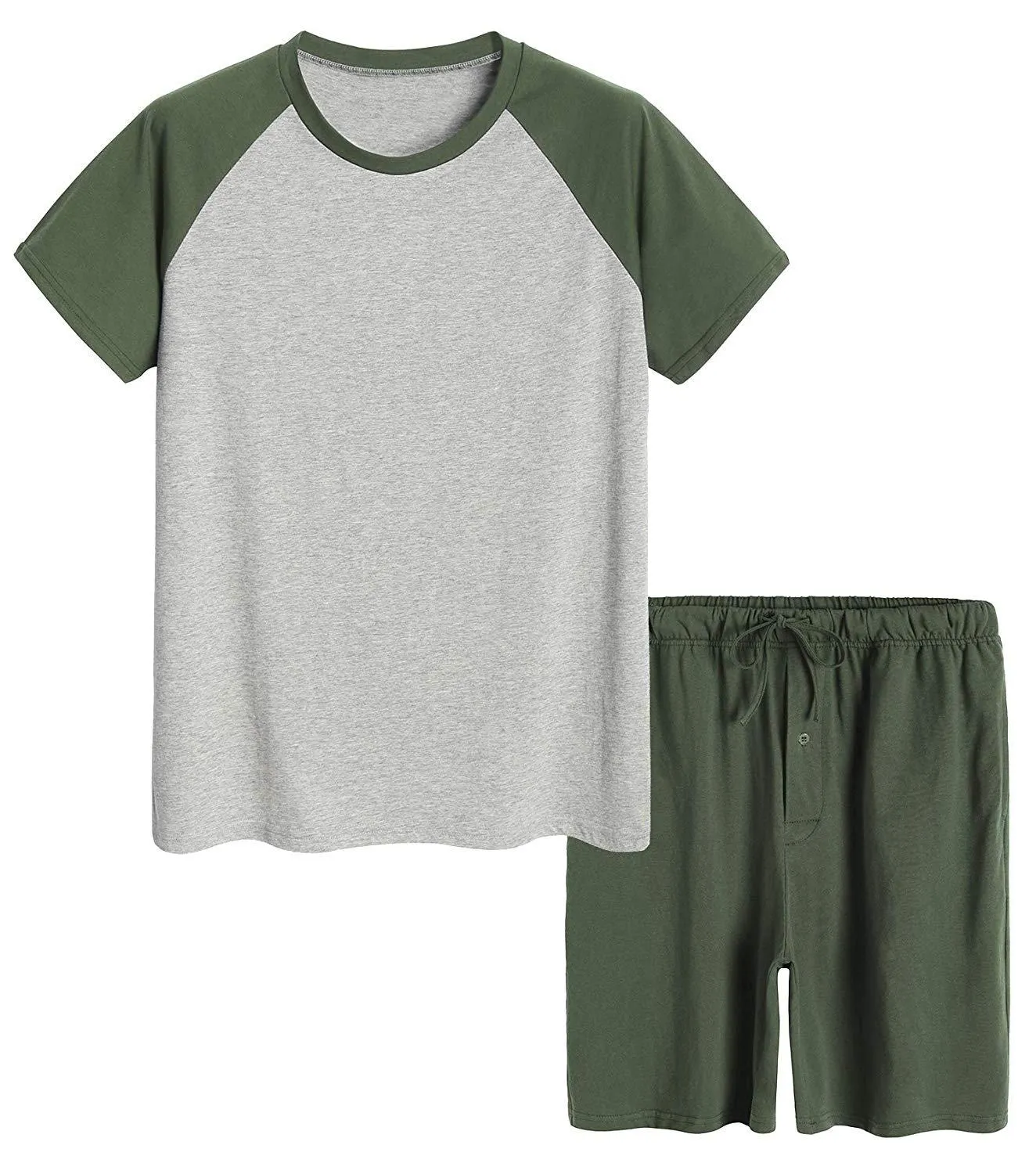 Men's Raglan Shirt and Shorts Pajamas Set with Pockets