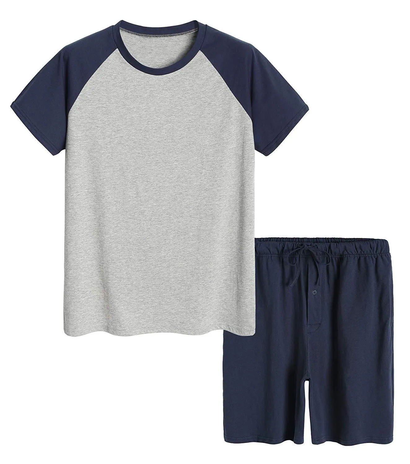 Men's Raglan Shirt and Shorts Pajamas Set with Pockets