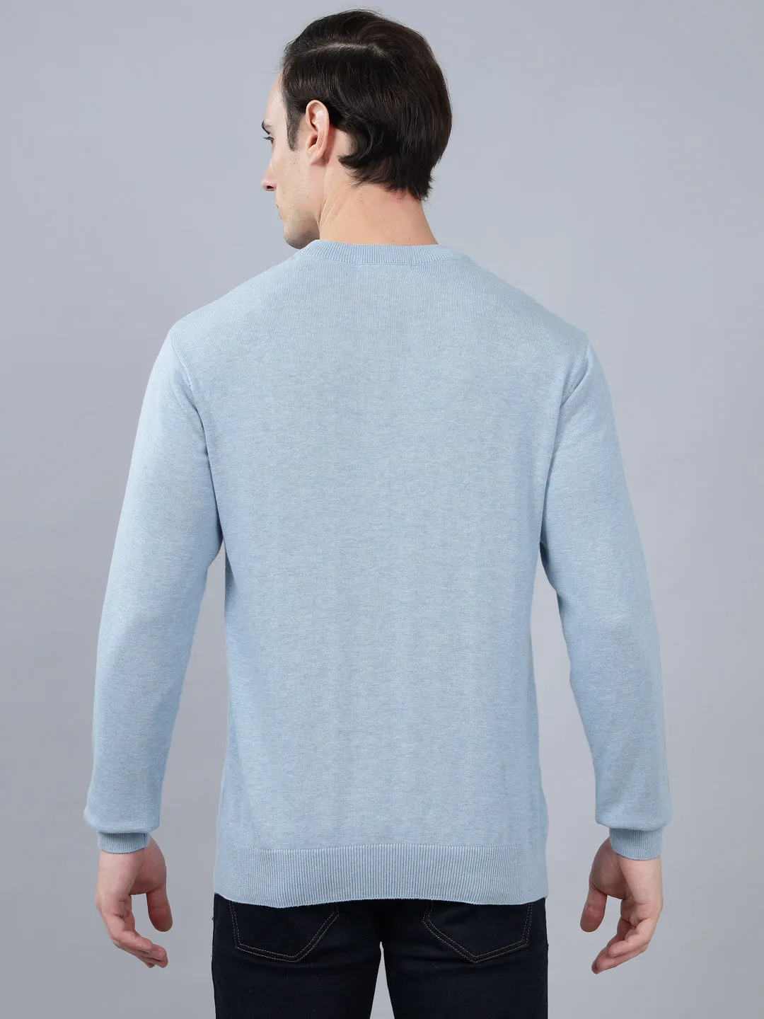 Men's Sky Blue Solid Full Sleeve Sweater