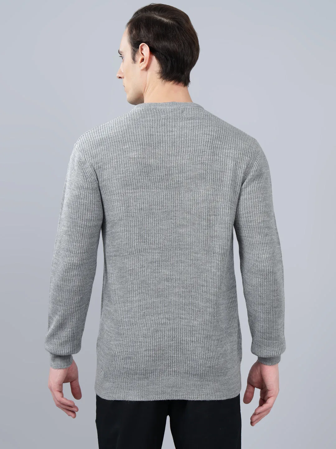 Men's Solid Grey Full Sleeve Sweater