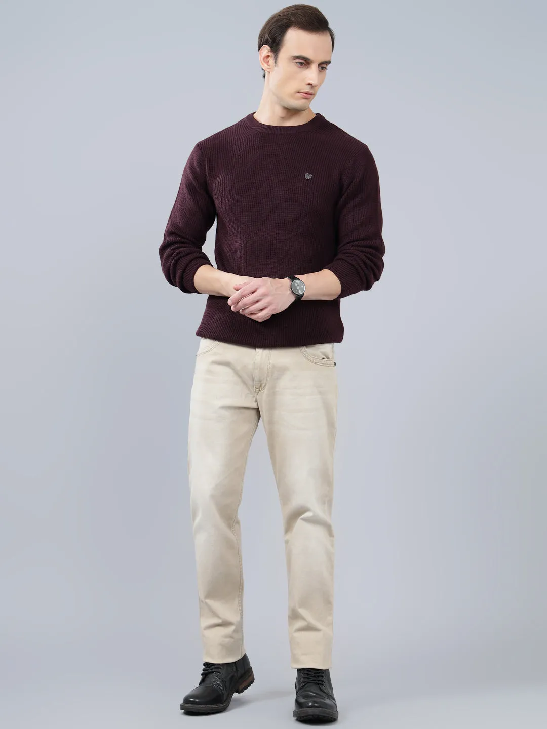 Men's Solid Wine Full Sleeve Sweater