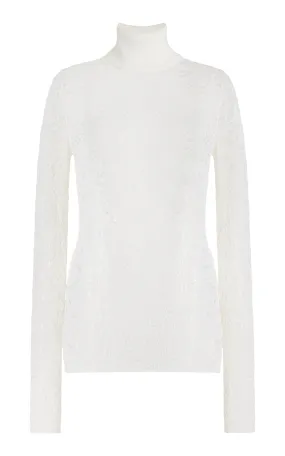 Meret Pointelle Knit Turtleneck in Ivory Merino Wool