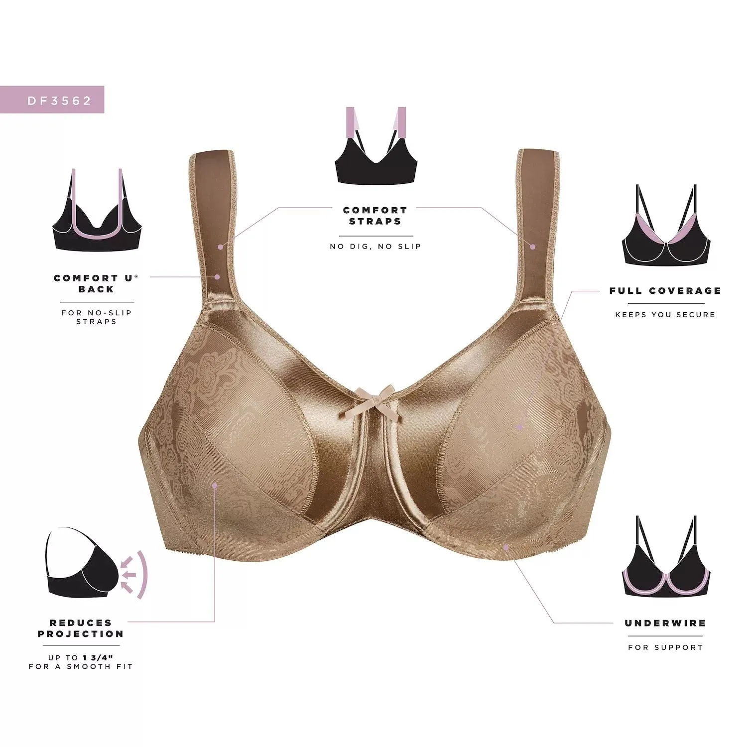 Minimizing bra for a full figure Bali Satin Tracings 3562 Bali