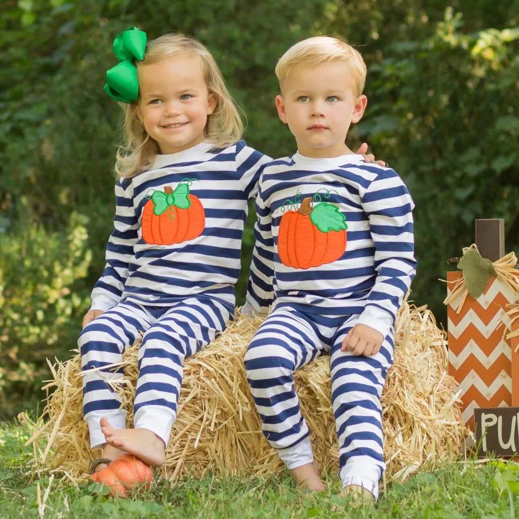 Navy Stripe Pumpkin Loungewear -- GIRLS