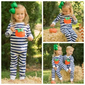 Navy Stripe Pumpkin Loungewear -- GIRLS