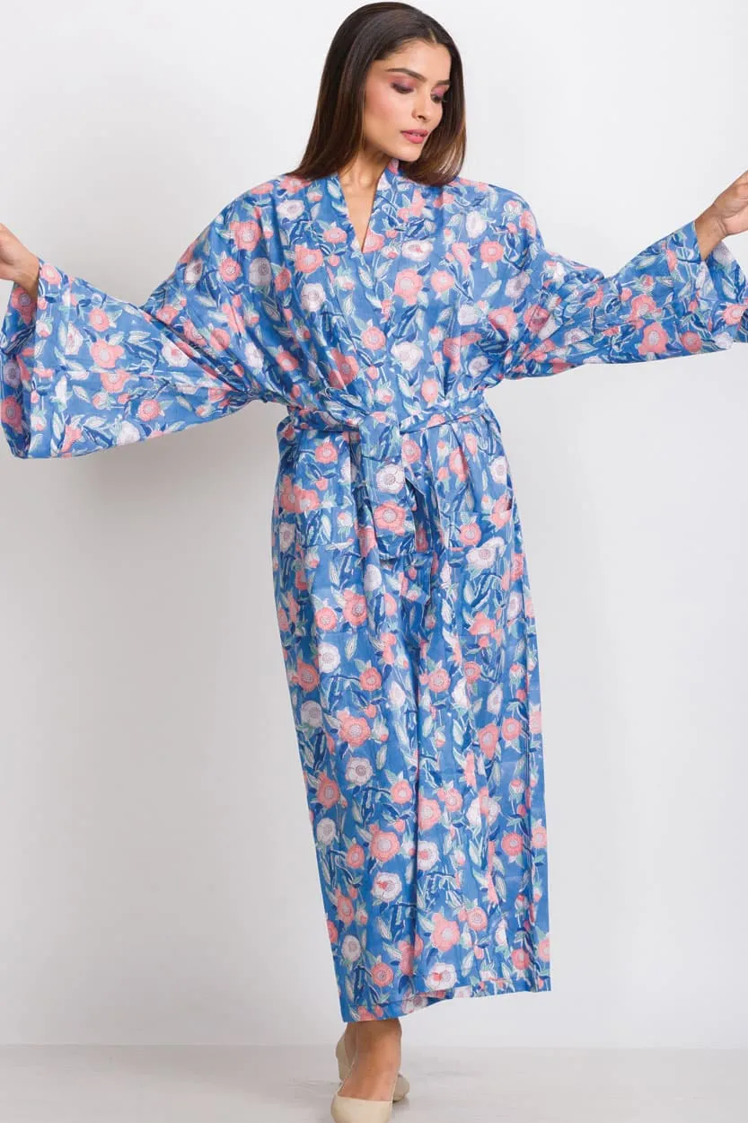 NEW! Long Cotton Robe - Blue Elegance