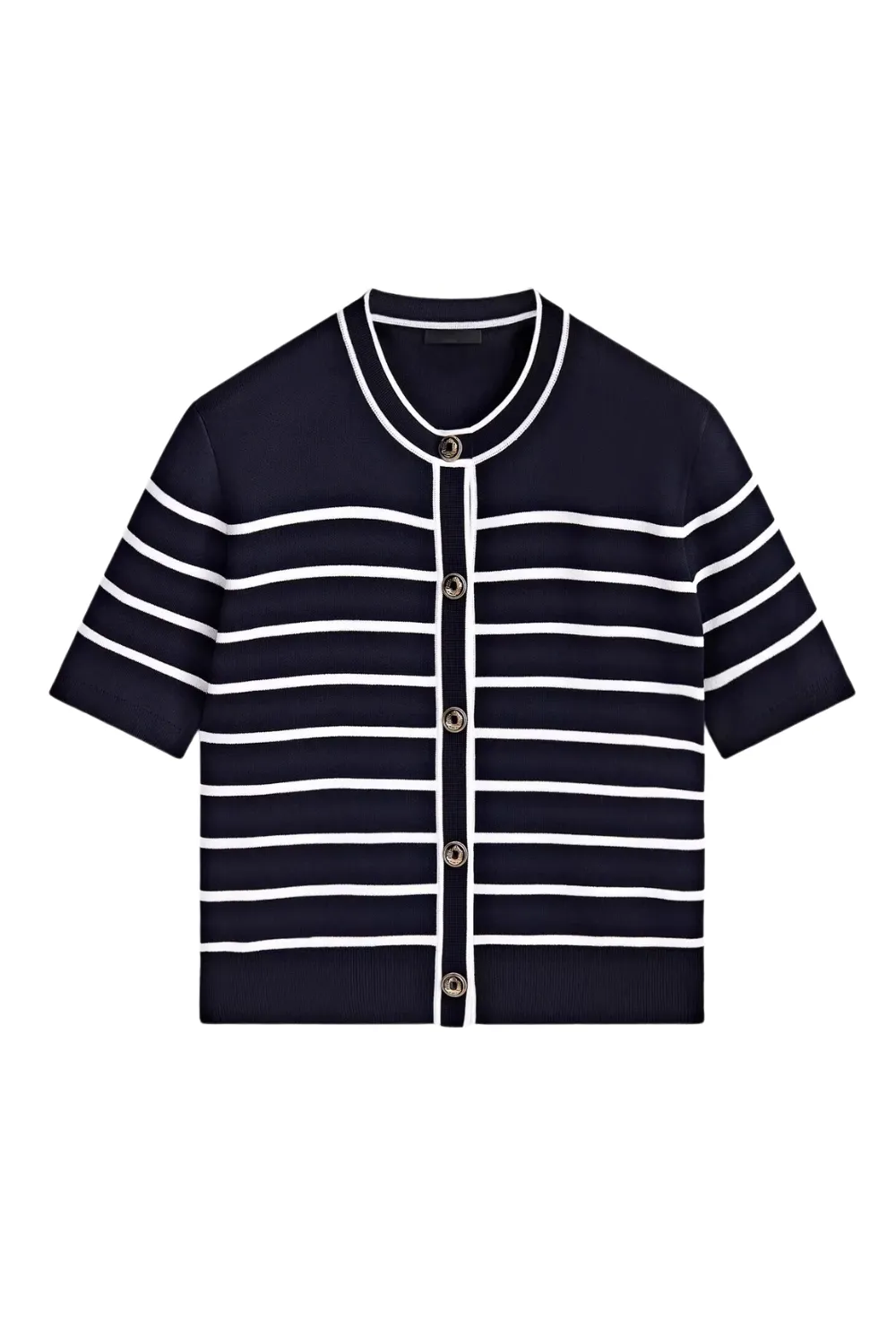 'Nicole' Striped Short Sleeve Button-Up Knitted Cardigan (2 Colors)