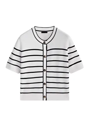 'Nicole' Striped Short Sleeve Button-Up Knitted Cardigan (2 Colors)