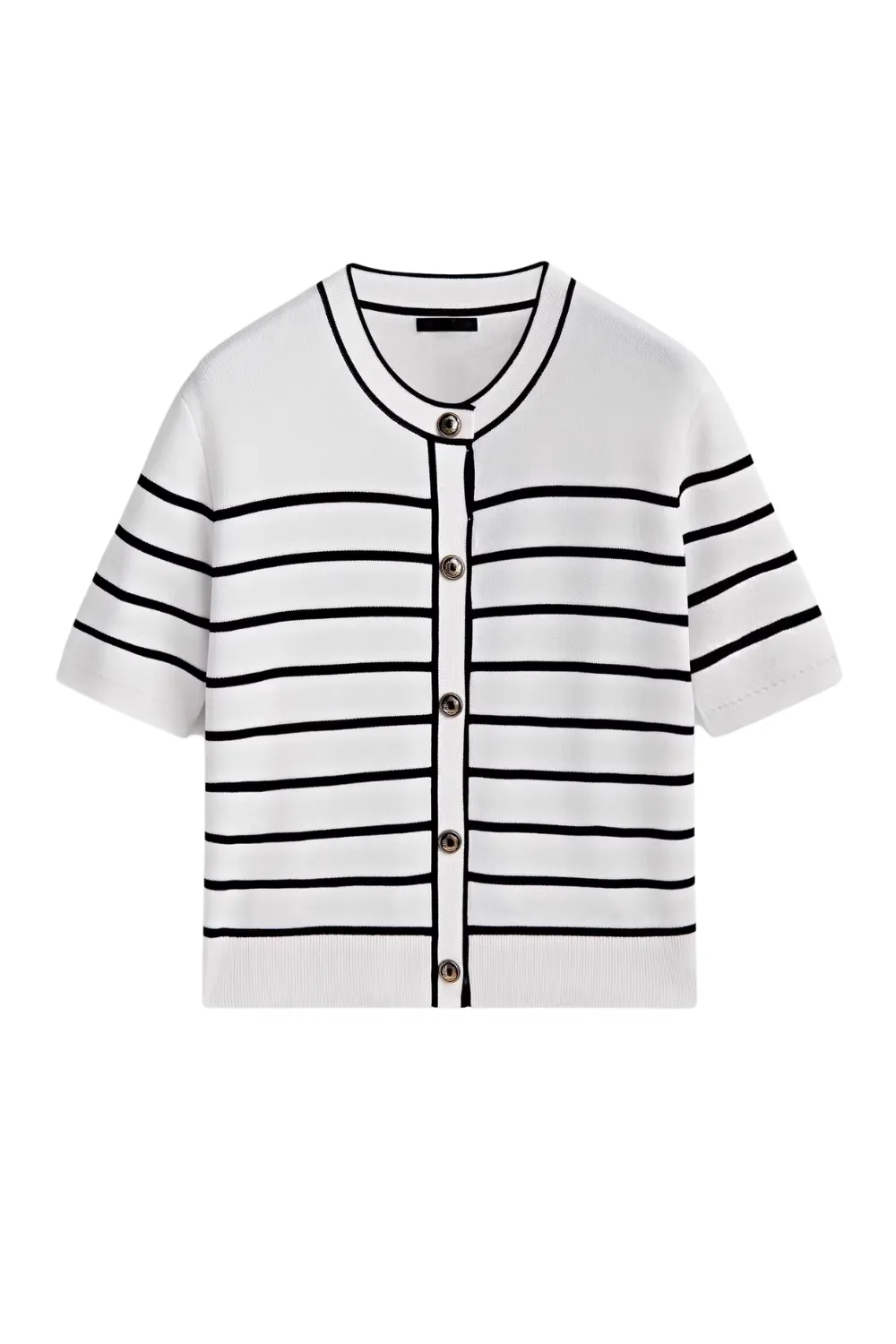 'Nicole' Striped Short Sleeve Button-Up Knitted Cardigan (2 Colors)