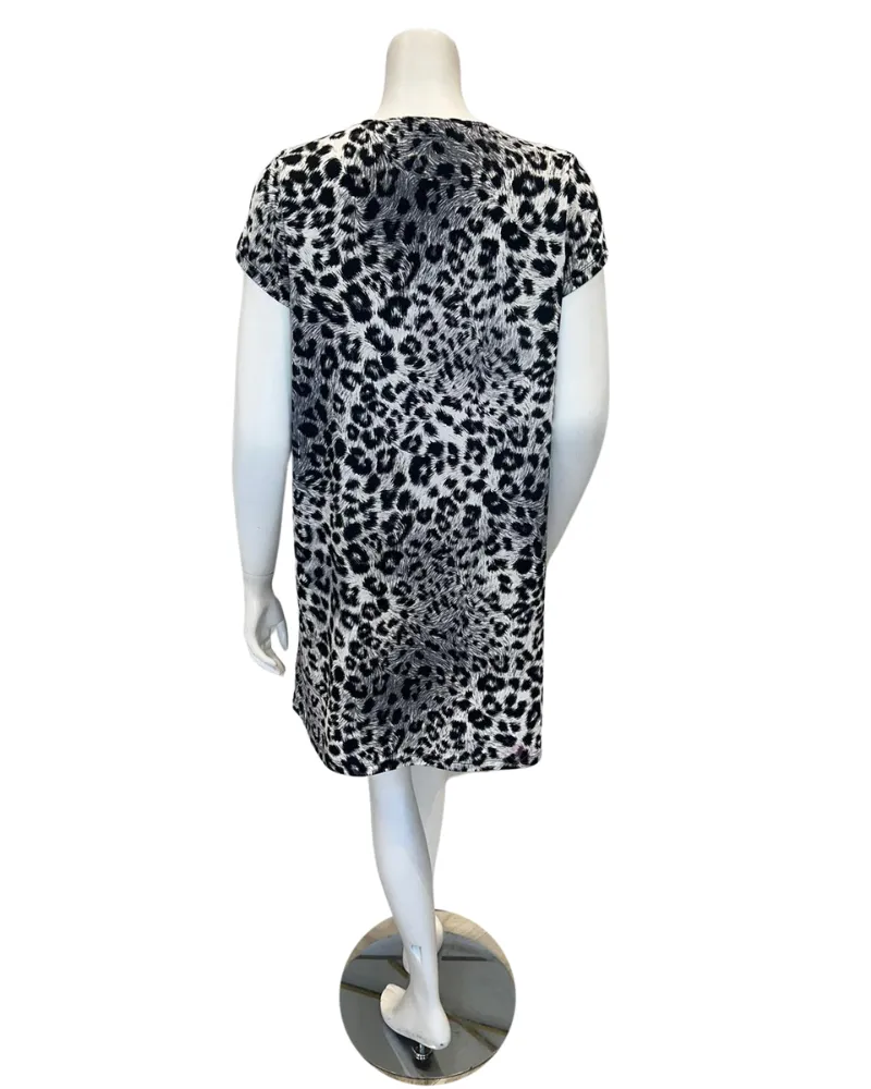 NTSHRT-LPD-GRY Grey Leopard V Neck Short Sleeves Modal Nightshirt