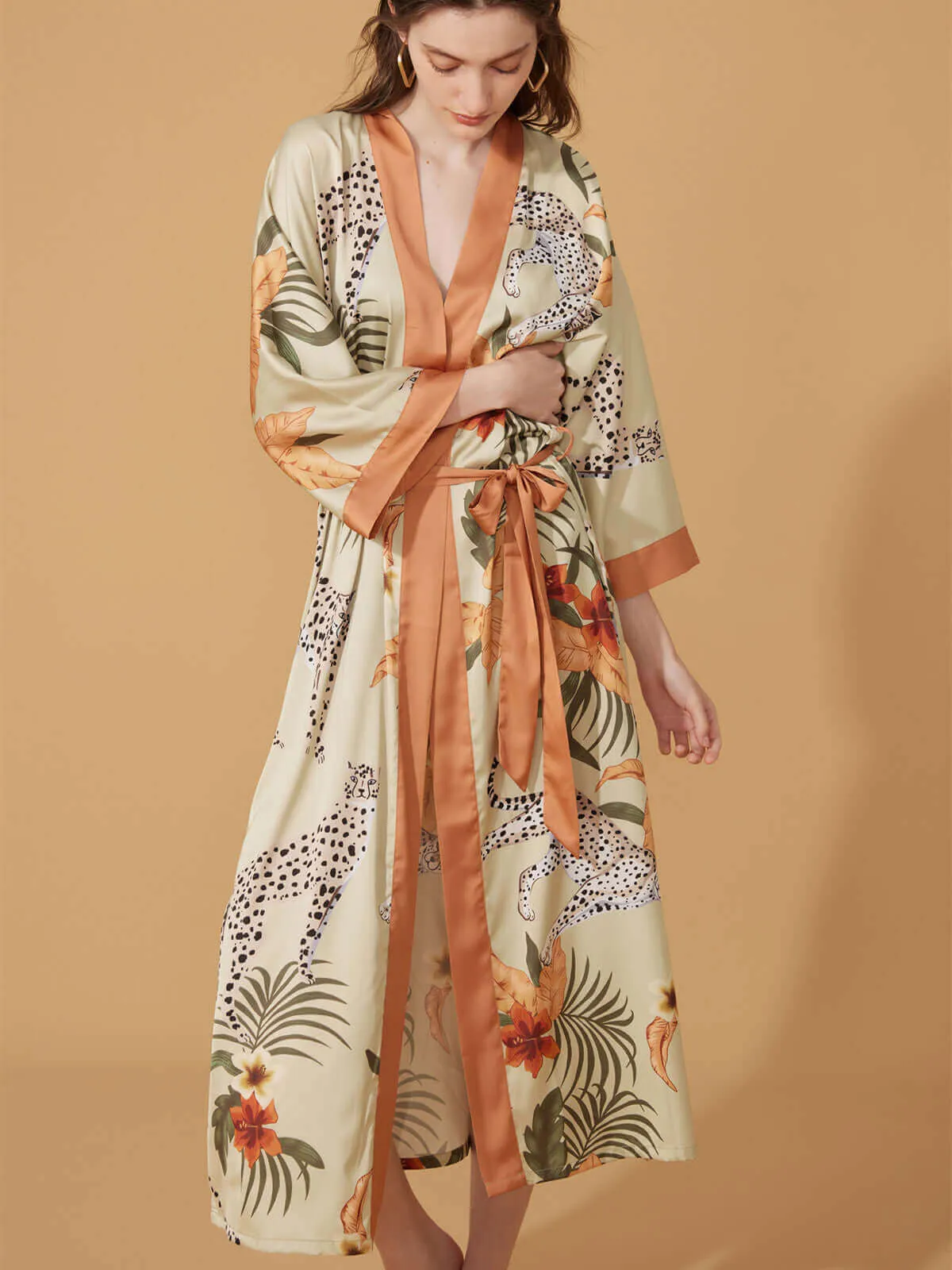 Orange Leopard Kimono Robe