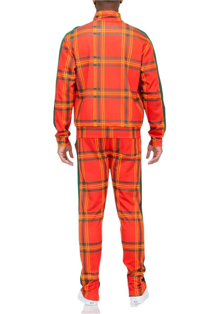 Orange Plaid Track Jacket and Pant Set