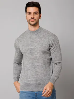 Solid Grey Full Sleeves Round Neck Regular Fit Casual Sweater for Men