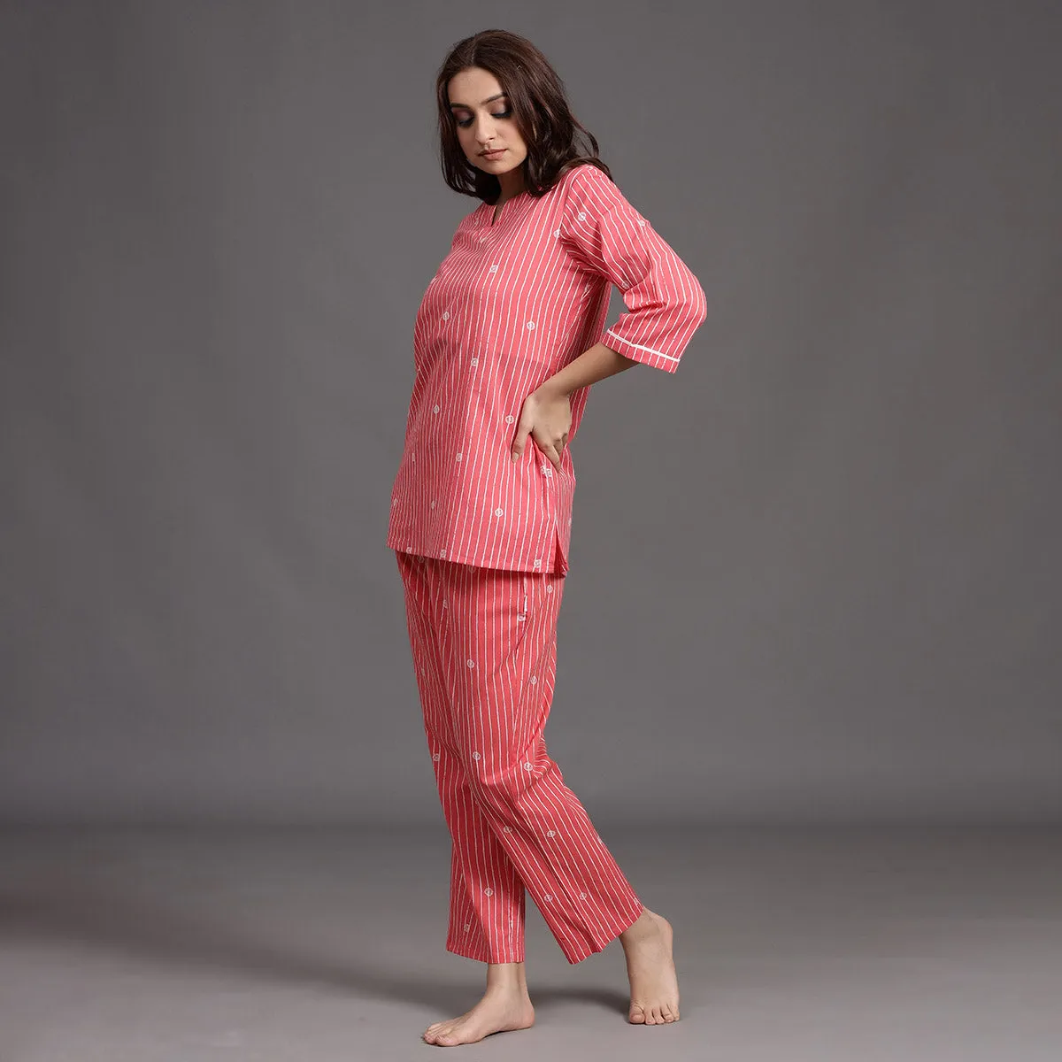 Stroked Rings on Pink Loungewear Top Set