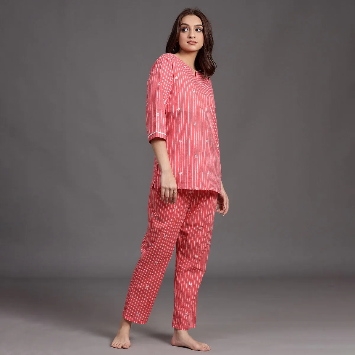 Stroked Rings on Pink Loungewear Top Set