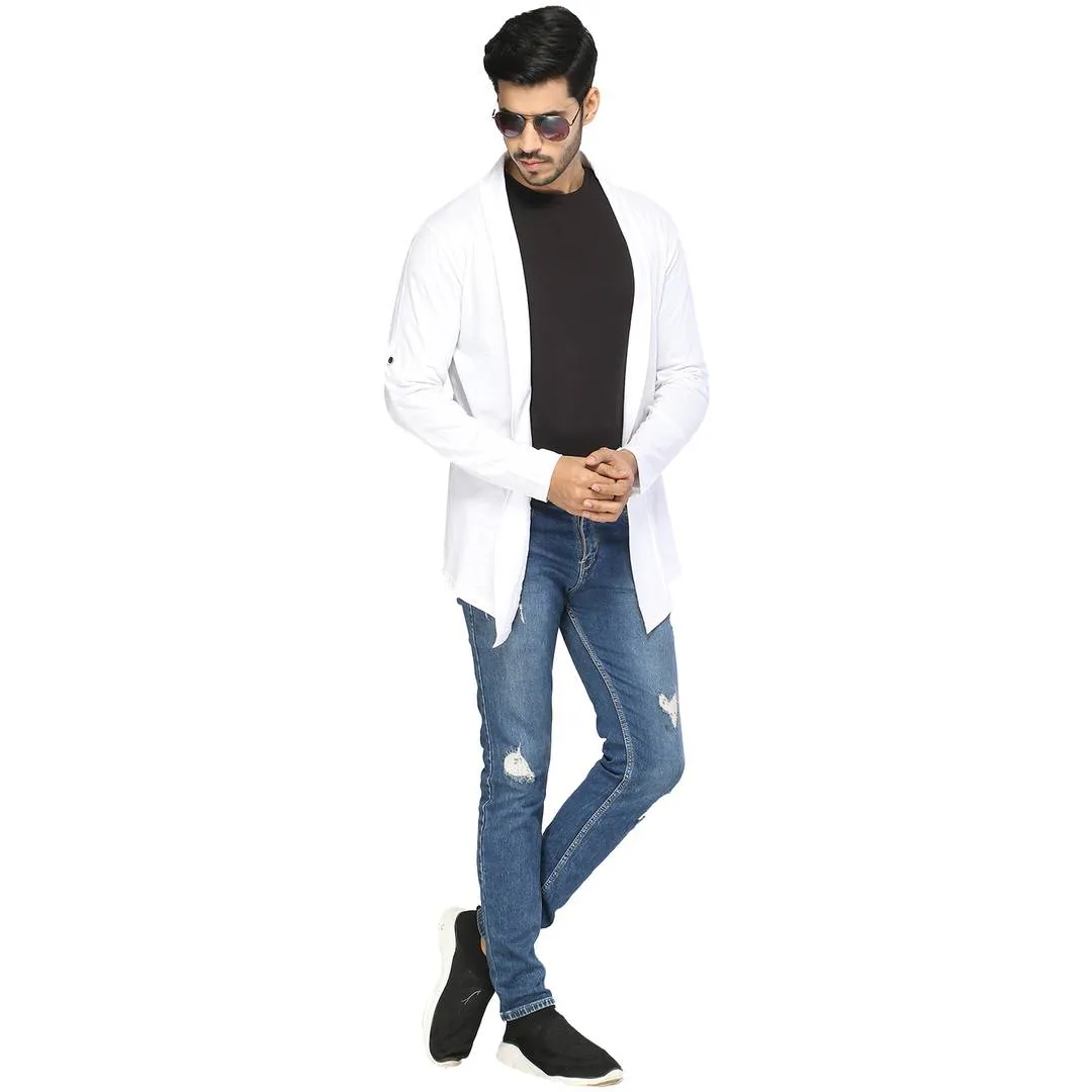 Stylish White Cotton Solid Shrug For Men