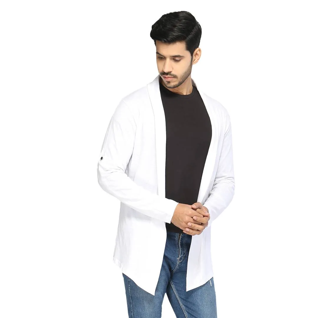 Stylish White Cotton Solid Shrug For Men